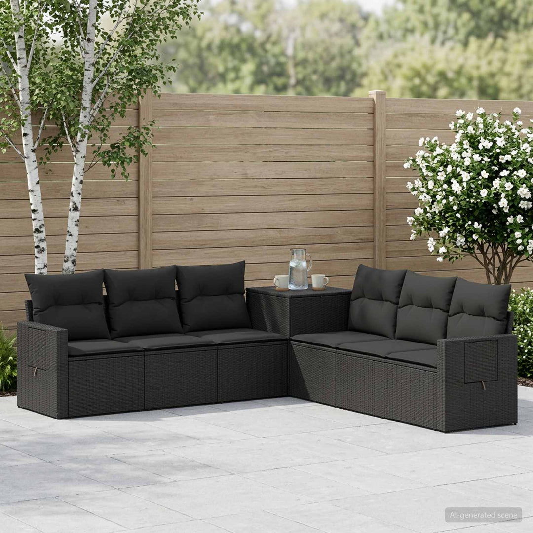 Sofa Sæt 7 stk. Sort Poly Rattan og Stål