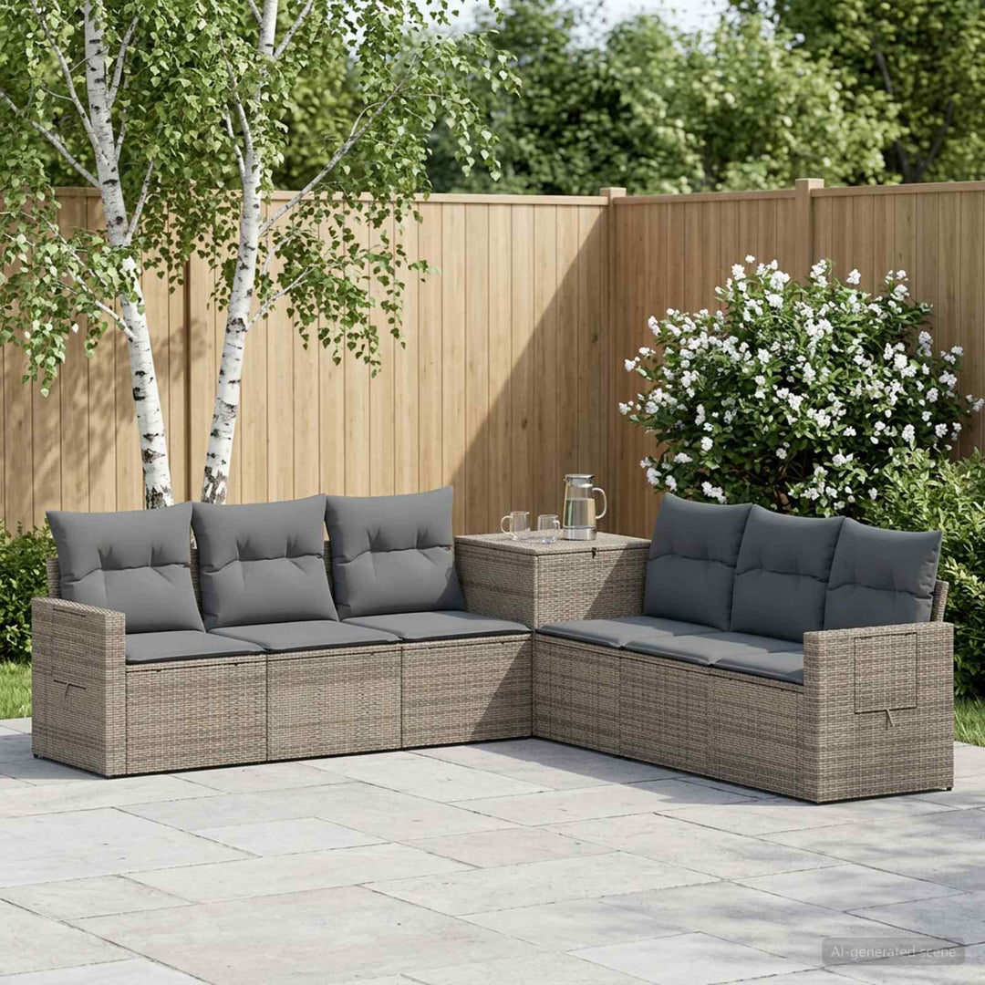 Sofa Sæt 7 stk. Grå og Mørkegrå Poly Rattan og Stål