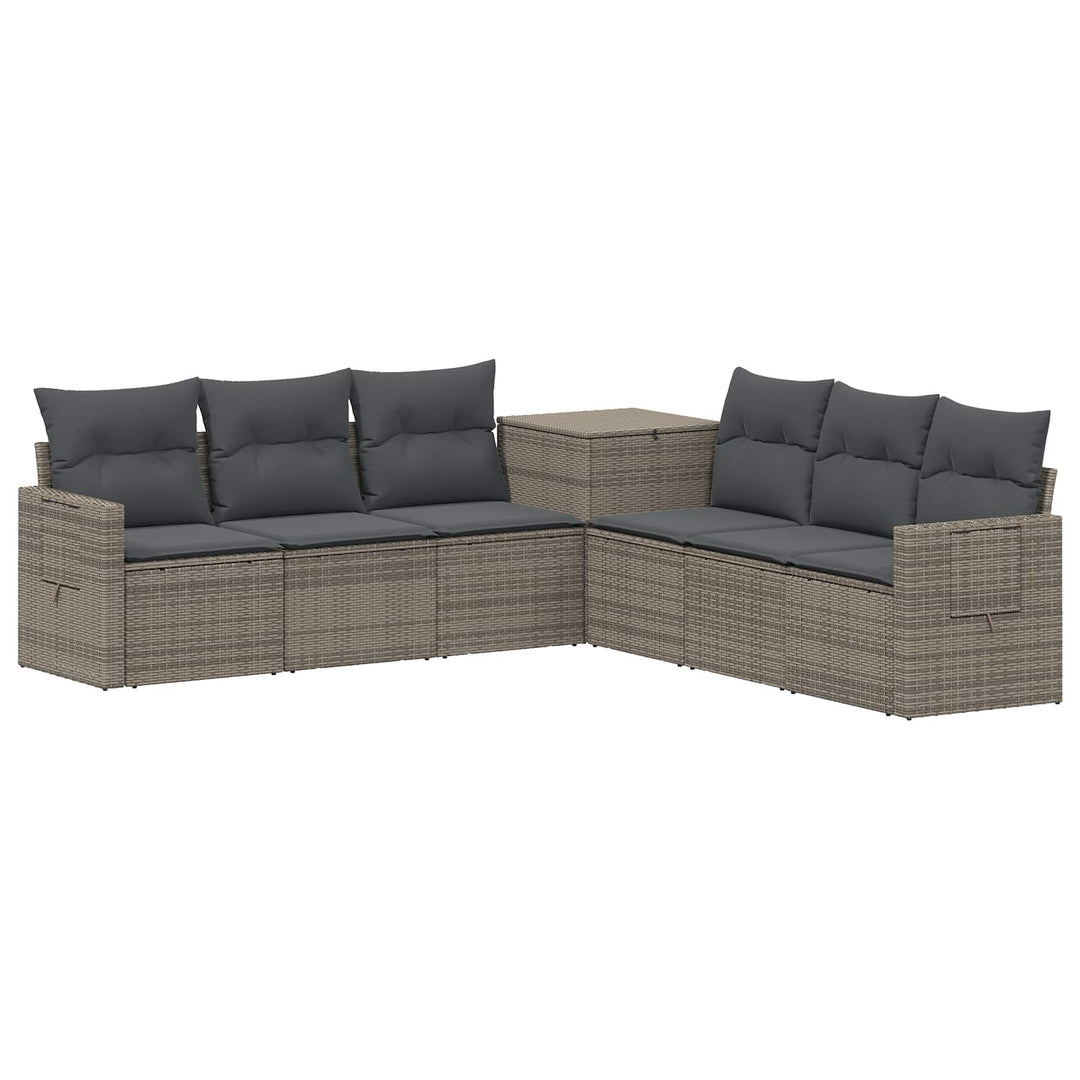 Sofa Sæt 7 stk. Grå og Mørkegrå Poly Rattan og Stål