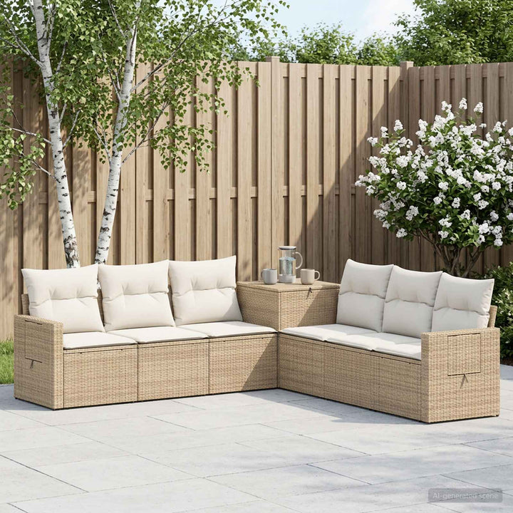 Sofa Sæt 7 stk. Beige og cremehvid Poly Rattan og Stål