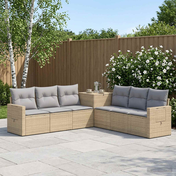 Sofa Sæt 7 stk. Beige og lys grå Poly Rattan og Stål