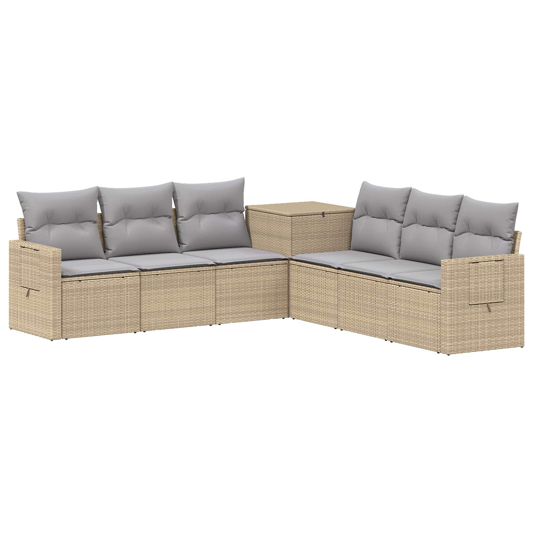 Sofa Sæt 7 stk. Beige og lys grå Poly Rattan og Stål