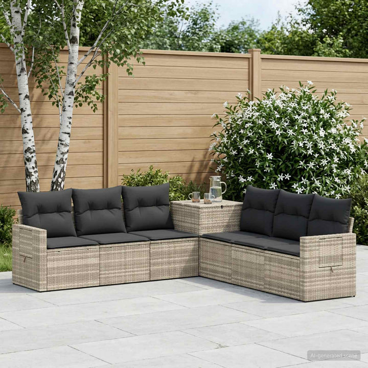Sofa Sæt 7 stk. Lysegrå og mørkegrå Poly Rattan og Stål
