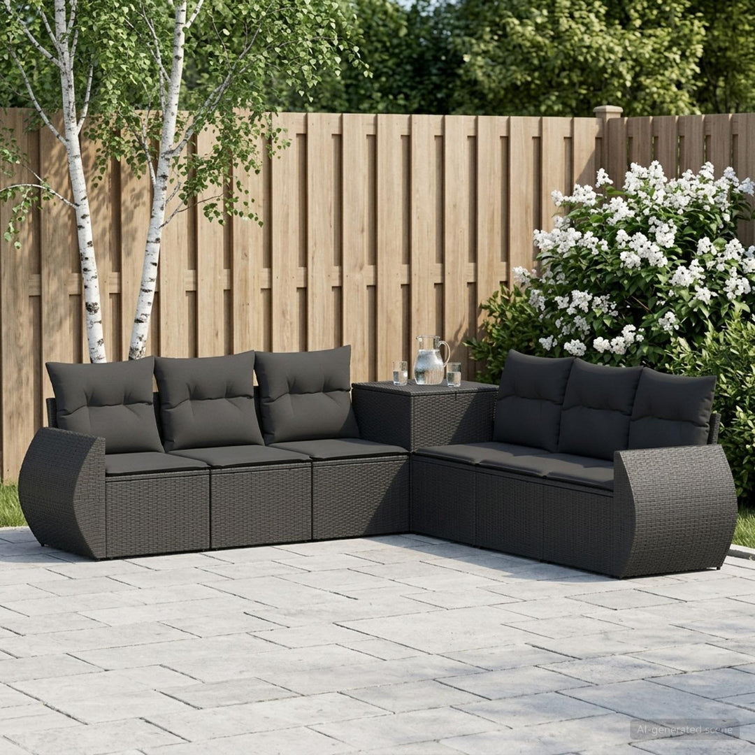 Sofa Sæt 7 stk. Sort Poly Rattan og Stål