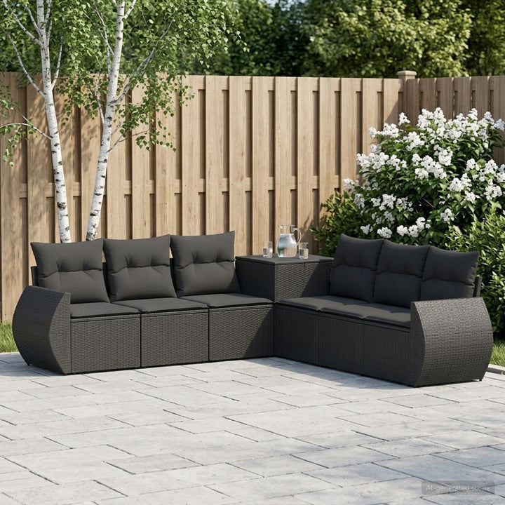 Sofa Sæt 7 stk. Sort Poly Rattan og Stål