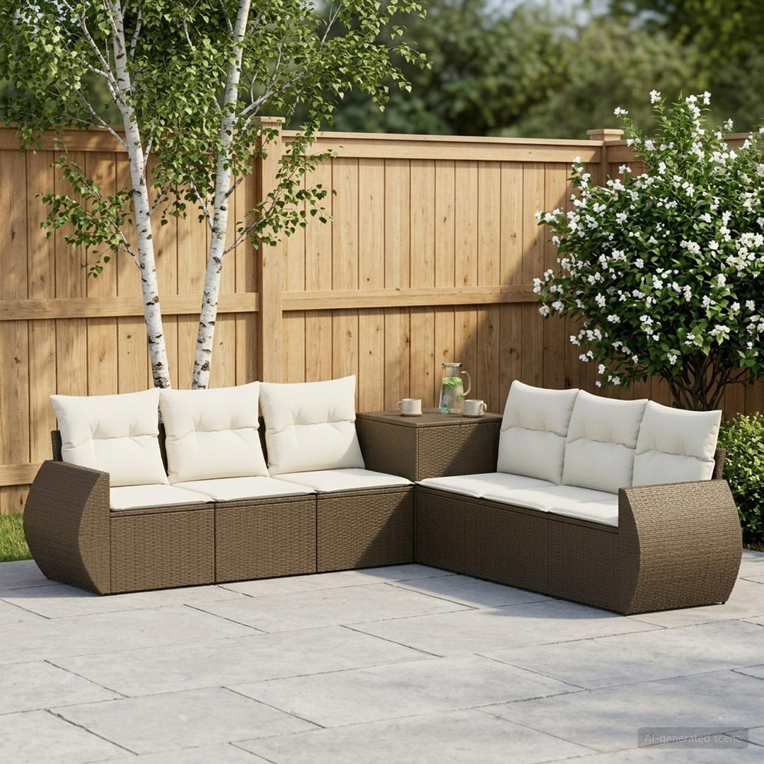 Sofa Sæt 7 stk. Brun og Creme Hvid Poly Rattan og Stål