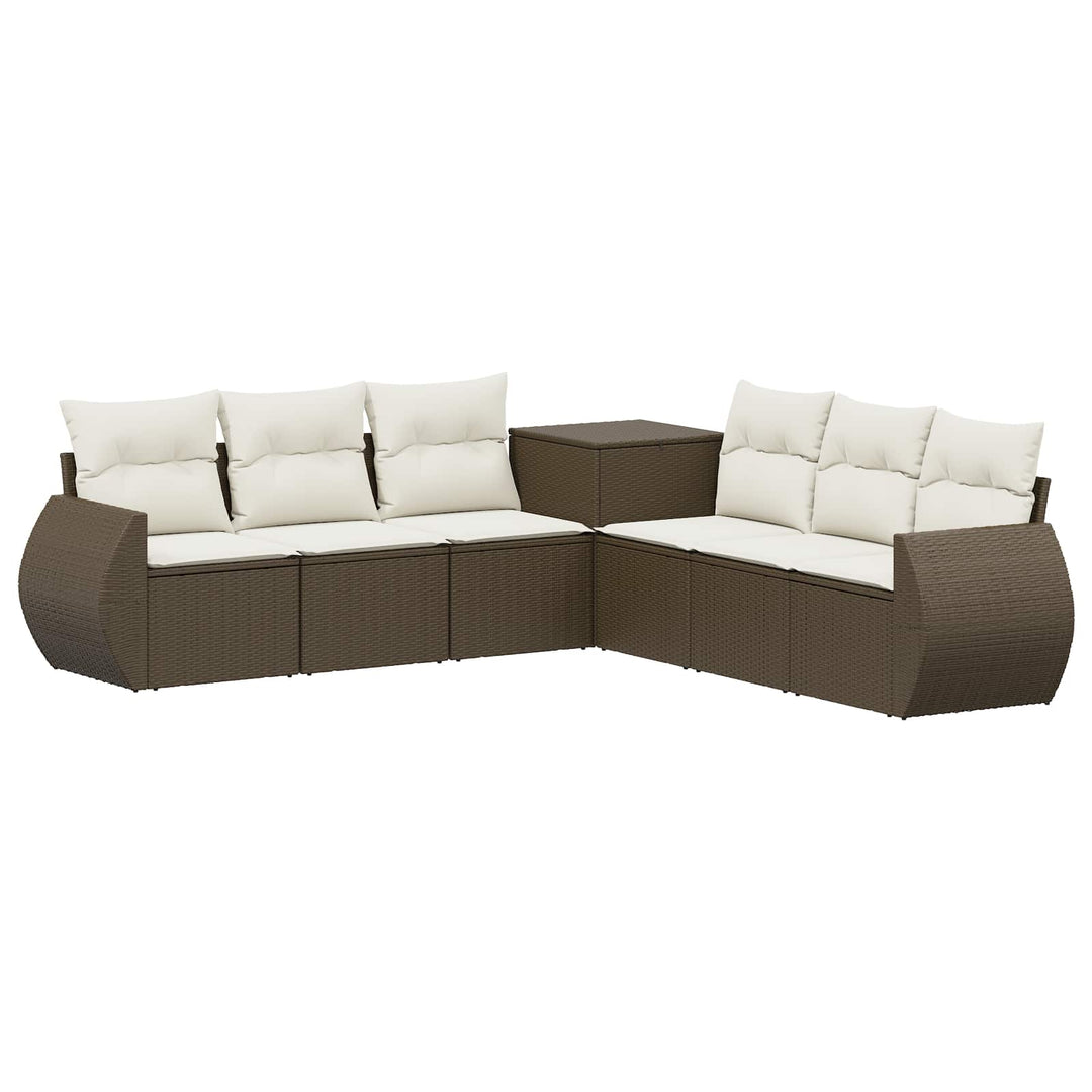 Sofa Sæt 7 stk. Brun og Creme Hvid Poly Rattan og Stål