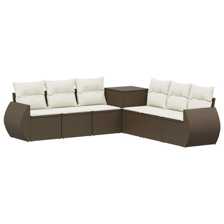 Sofa Sæt 7 stk. Brun og Creme Hvid Poly Rattan og Stål