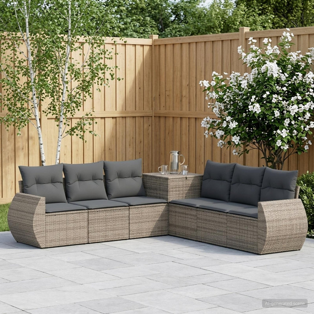 Sofa Sæt 7 stk. Grå og Mørkegrå Poly Rattan og Stål