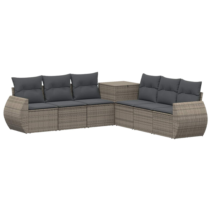 Sofa Sæt 7 stk. Grå og Mørkegrå Poly Rattan og Stål
