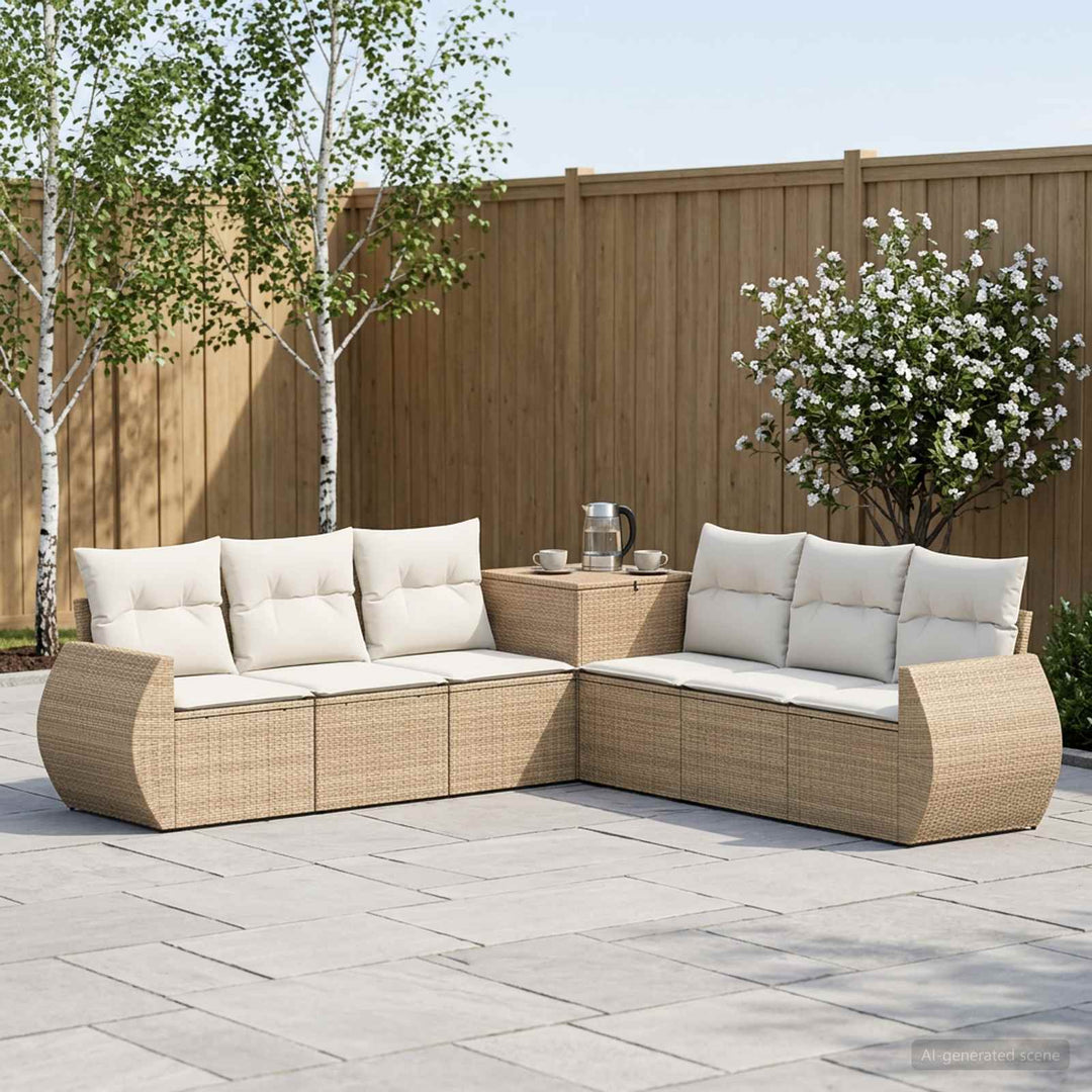 Sofa Sæt 7 stk. Beige og cremehvid Poly Rattan og Stål