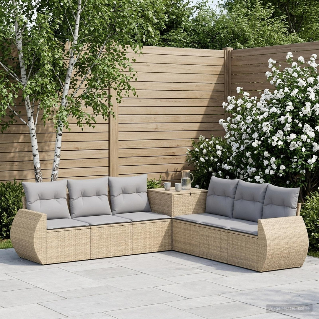 Sofa Sæt 7 stk. Beige og lys grå Poly Rattan og Stål