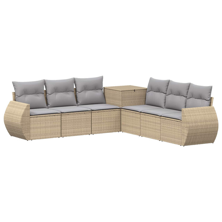Sofa Sæt 7 stk. Beige og lys grå Poly Rattan og Stål
