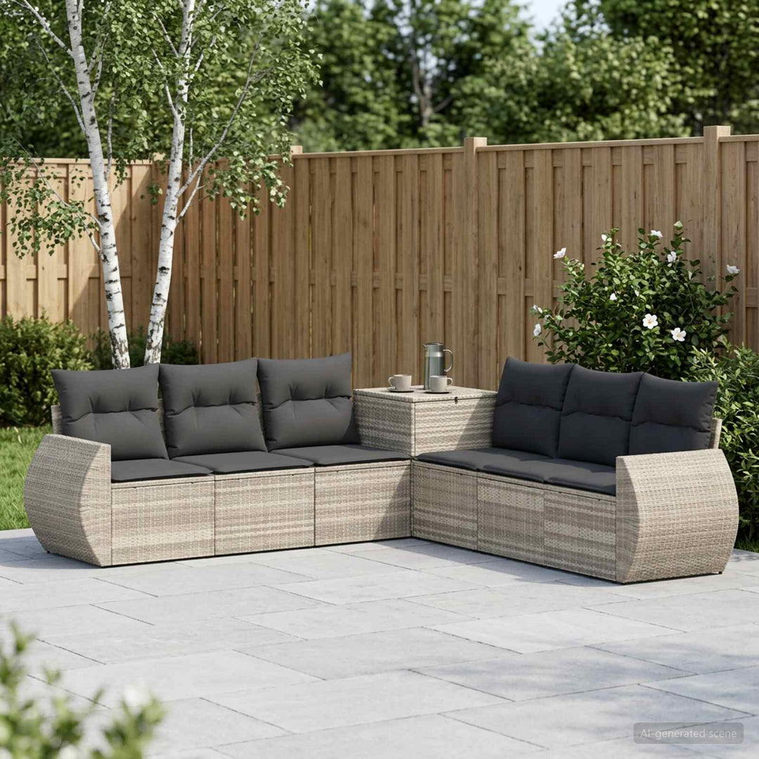 Sofa Sæt 7 stk. Lysegrå og mørkegrå Poly Rattan og Stål