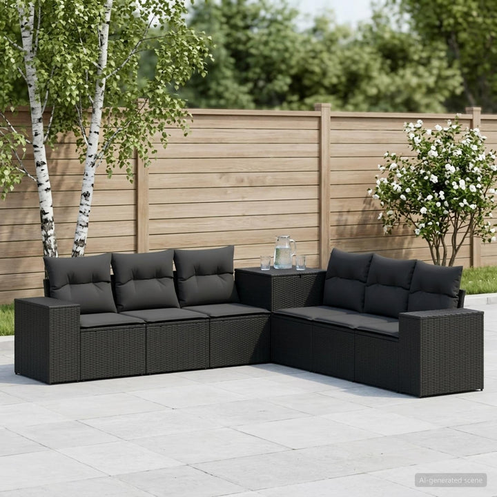 Sofa Sæt 7 stk. Sort Poly Rattan og Stål