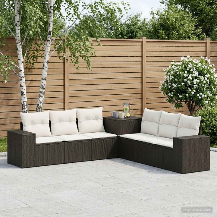 Sofa Sæt 7 stk. Sort og Cremehvid Poly Rattan og Stål