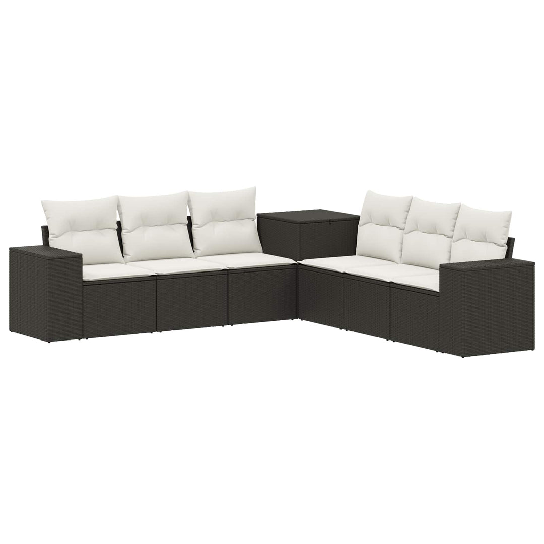 Sofa Sæt 7 stk. Sort og Cremehvid Poly Rattan og Stål