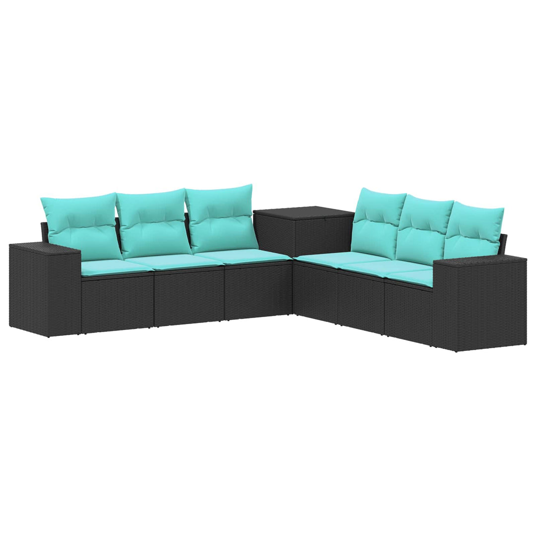 Sofa Sæt 7 stk. Sort og Blå Poly Rattan og Stål