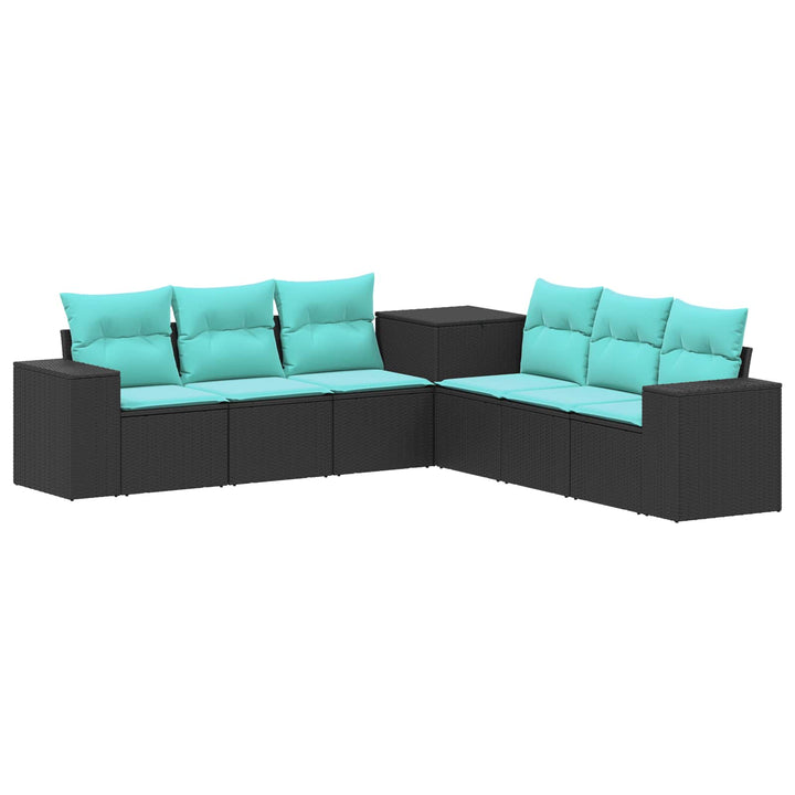 Sofa Sæt 7 stk. Sort og Blå Poly Rattan og Stål
