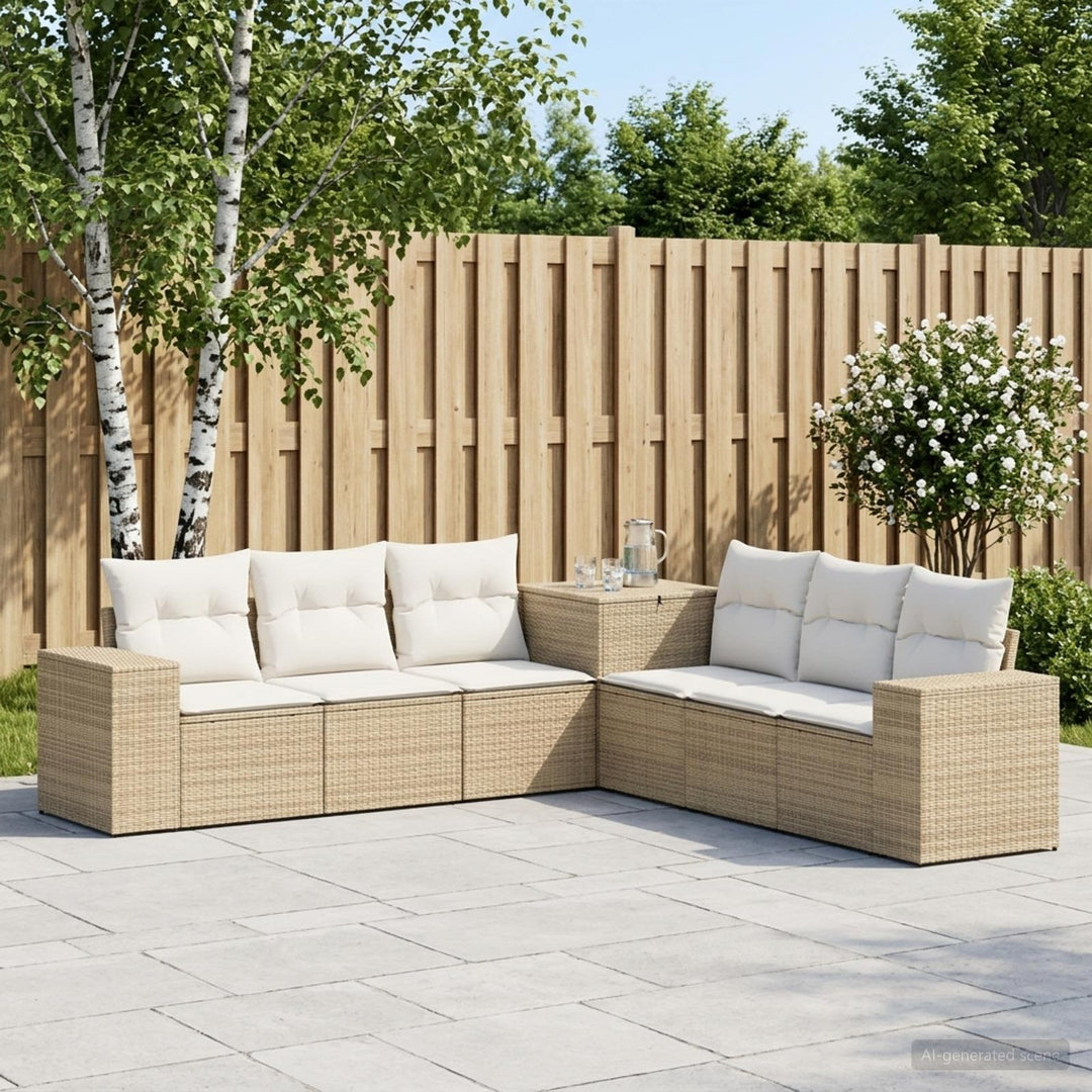 Sofa Sæt 7 stk. Beige og cremehvid Poly Rattan og Stål