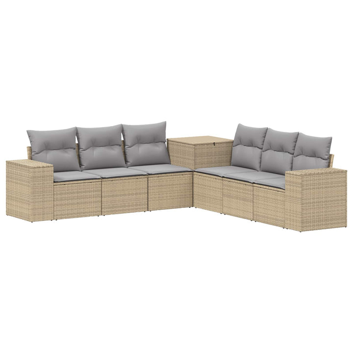 Sofa Sæt 7 stk. Beige og lys grå Poly Rattan og Stål