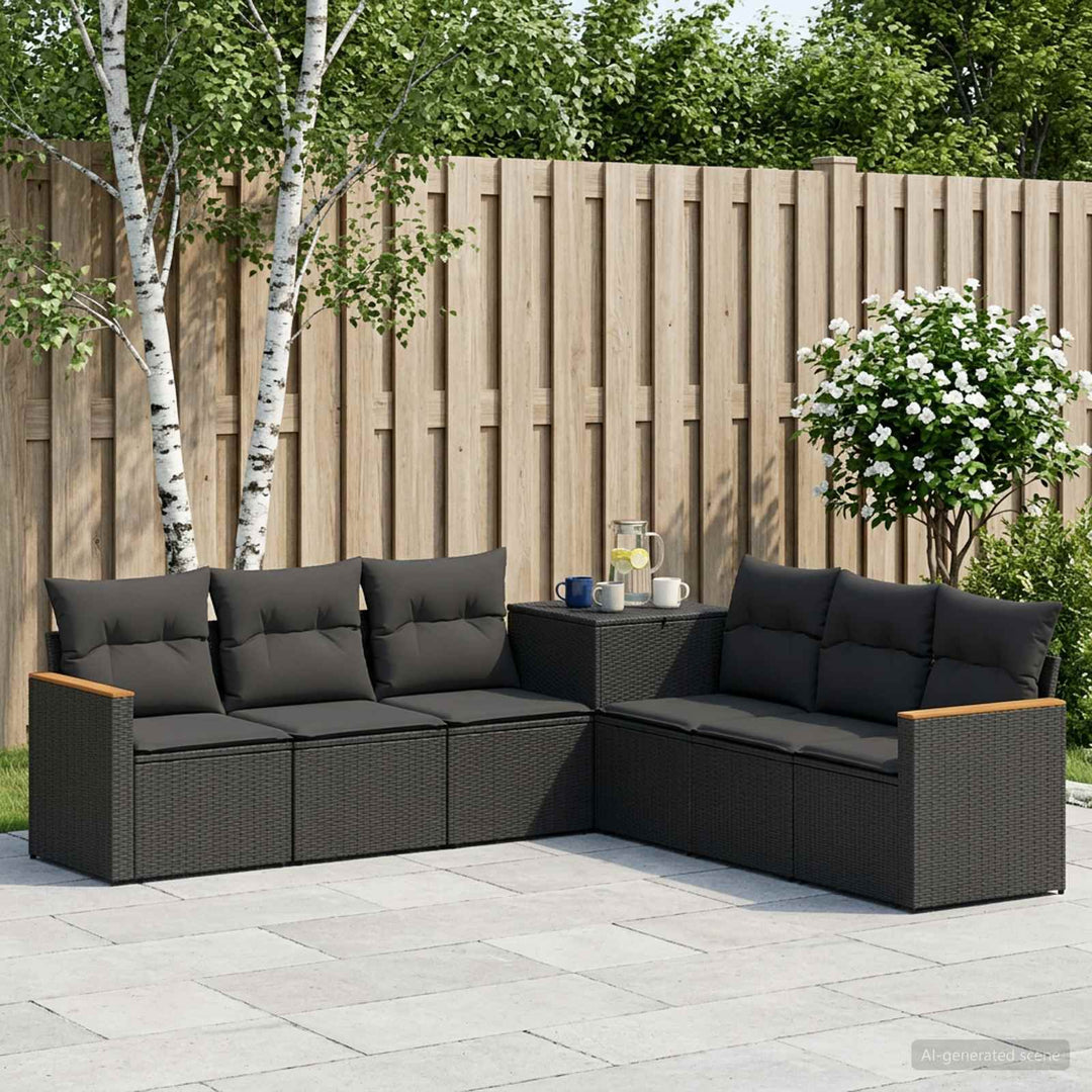 Sofa Sæt 7 stk. Sort Poly Rattan og Stål