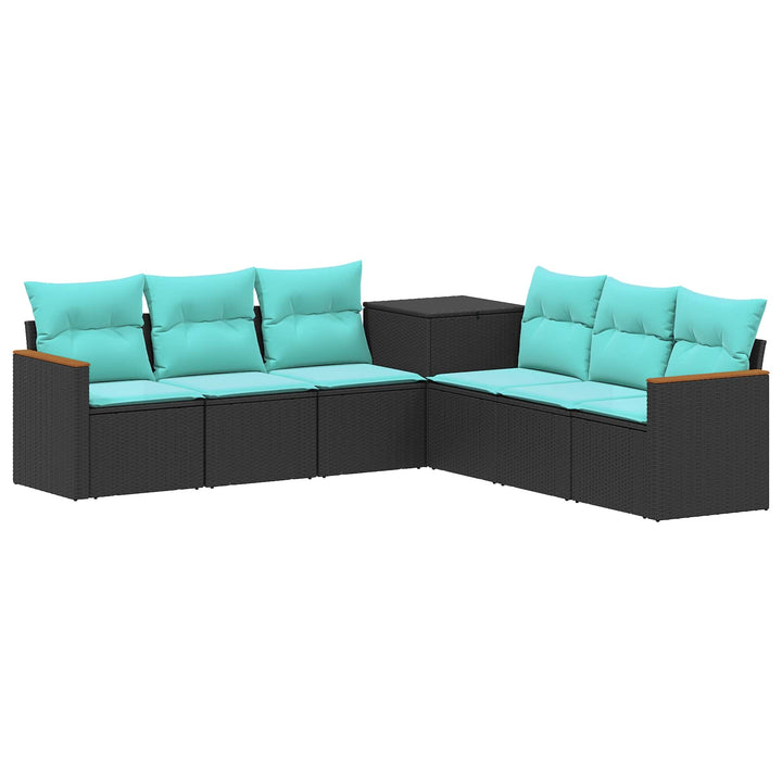 Sofa Sæt 7 stk. Sort og Blå Poly Rattan og Stål