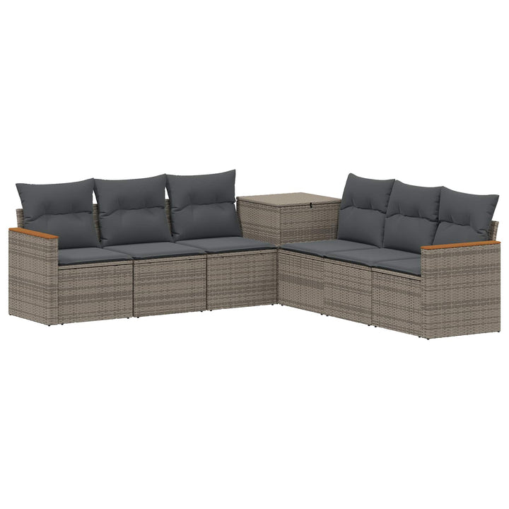 Sofa Sæt 7 stk. Grå og Mørkegrå Poly Rattan og Stål