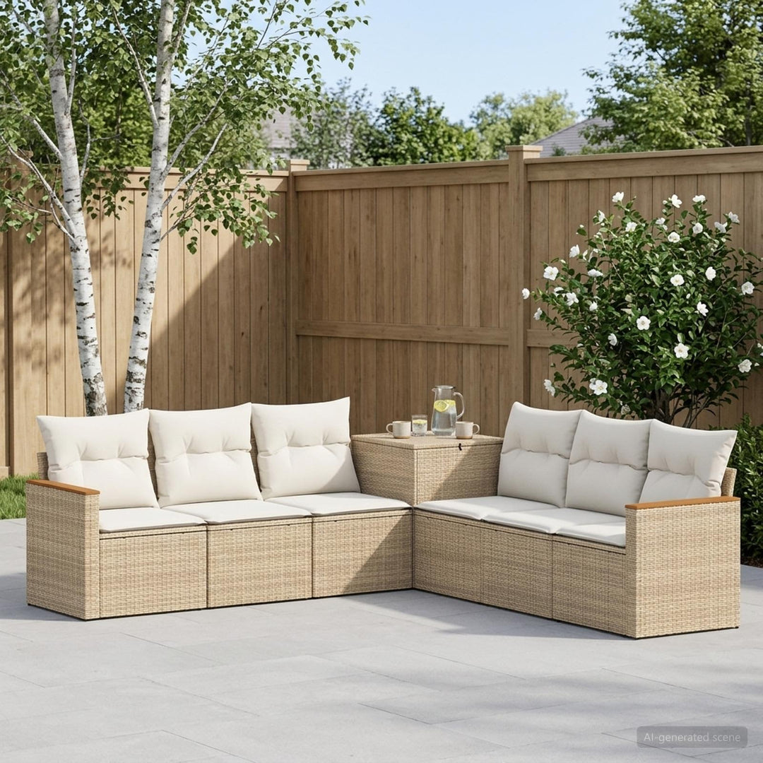 Sofa Sæt 7 stk. Beige og cremehvid Poly Rattan og Stål
