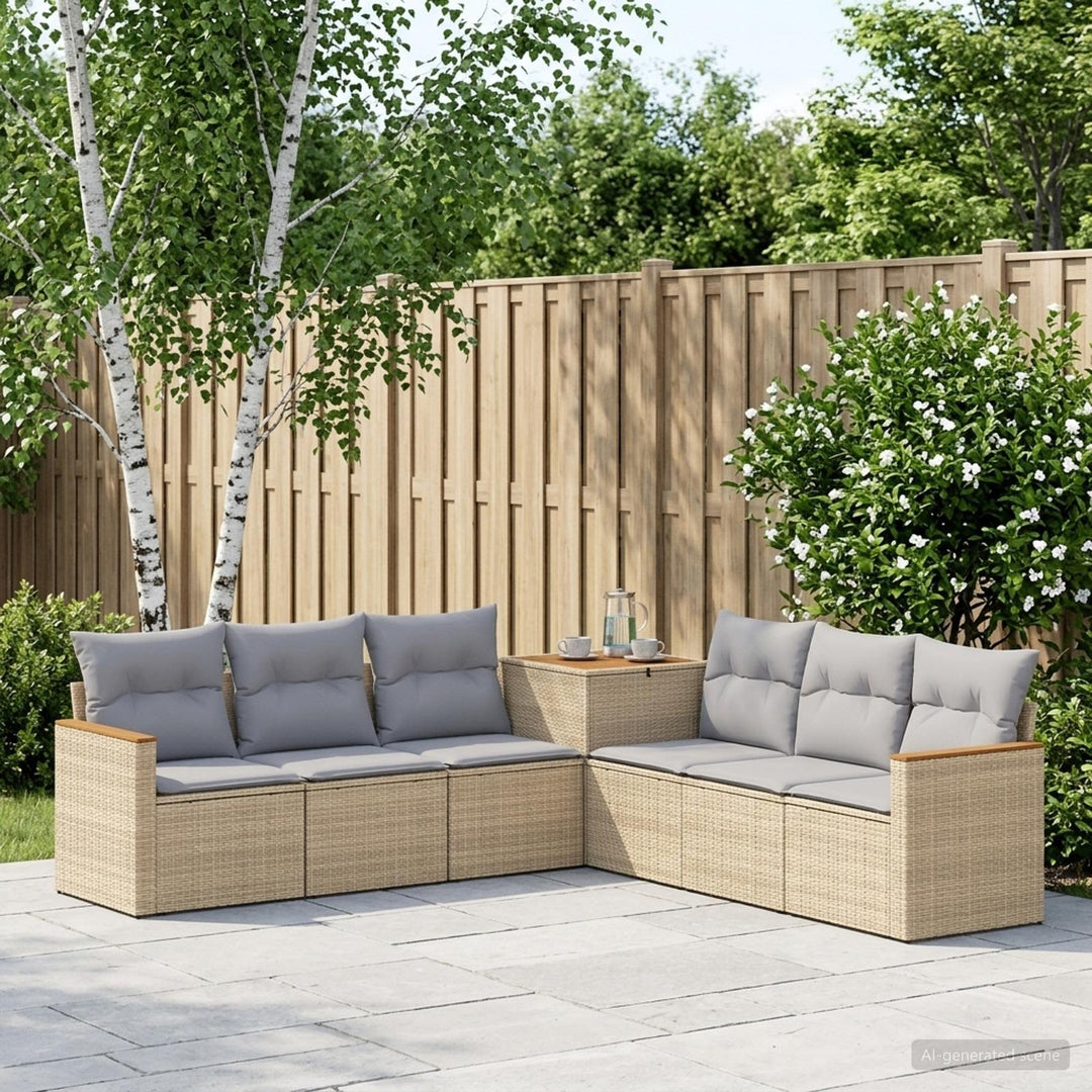 Sofa Sæt 7 stk. Beige og lys grå Poly Rattan og Stål