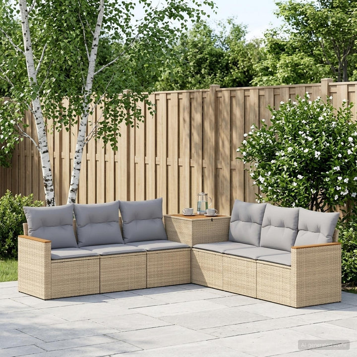 Sofa Sæt 7 stk. Beige og lys grå Poly Rattan og Stål