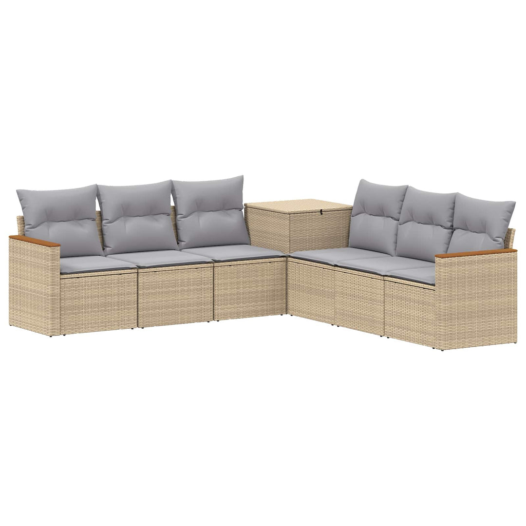 Sofa Sæt 7 stk. Beige og lys grå Poly Rattan og Stål