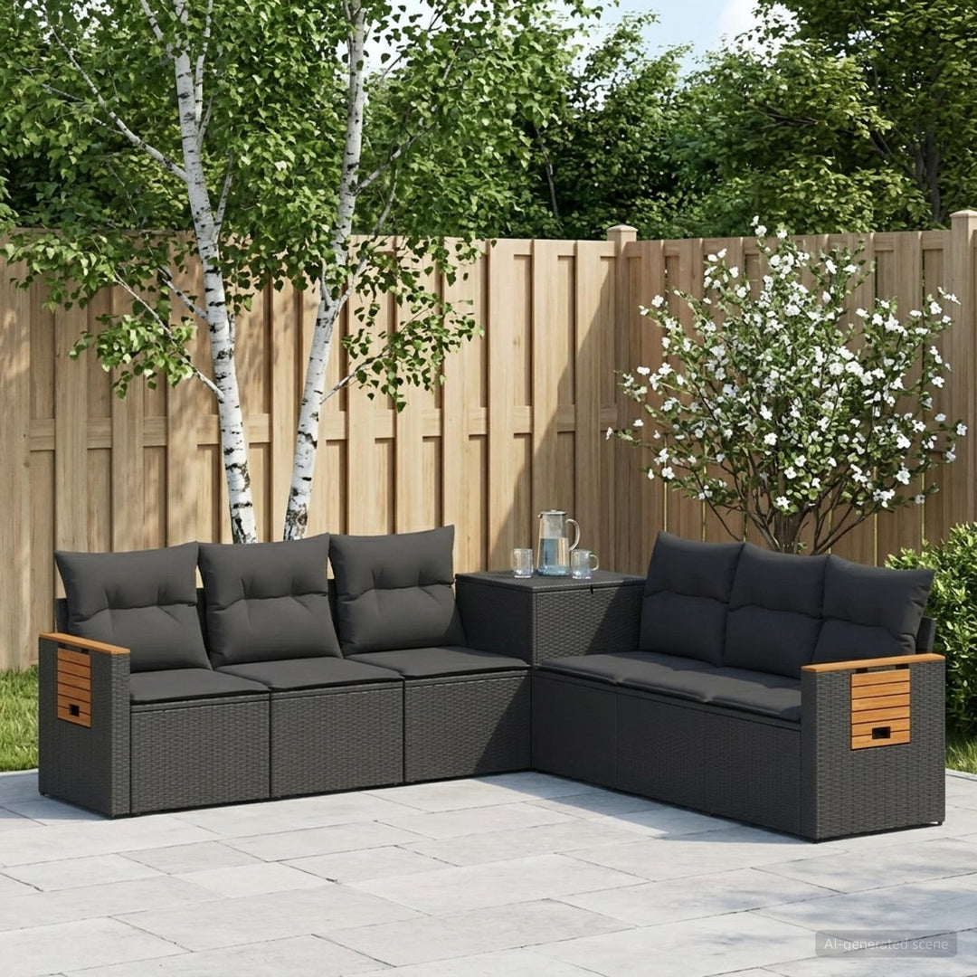 Sofa Sæt 7 stk. Sort Poly Rattan og Stål