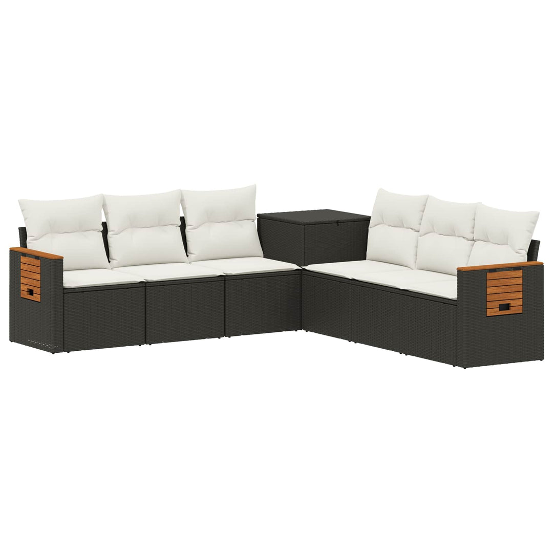 Sofa Sæt 7 stk. Sort og Cremehvid Poly Rattan og Stål