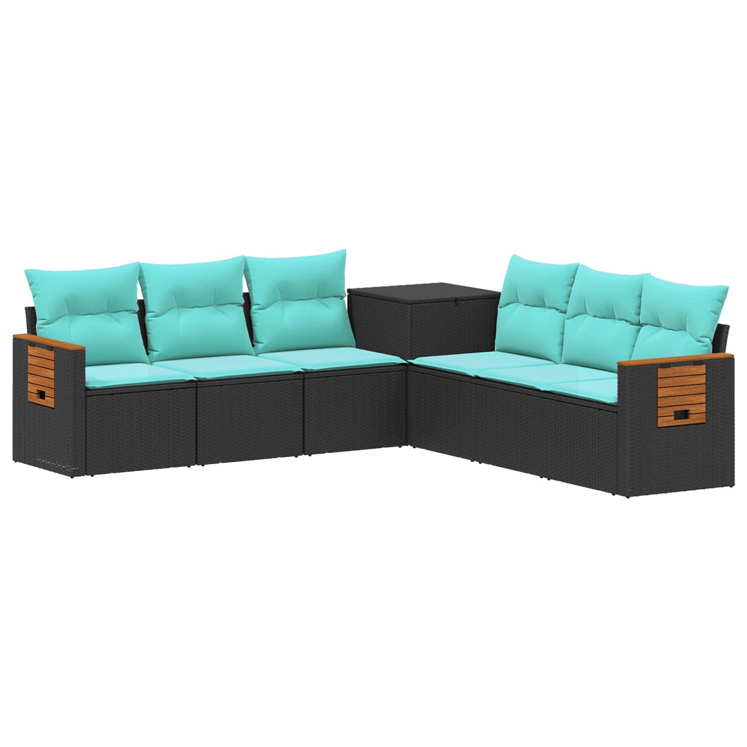 Sofa Sæt 7 stk. Sort og Blå Poly Rattan og Stål
