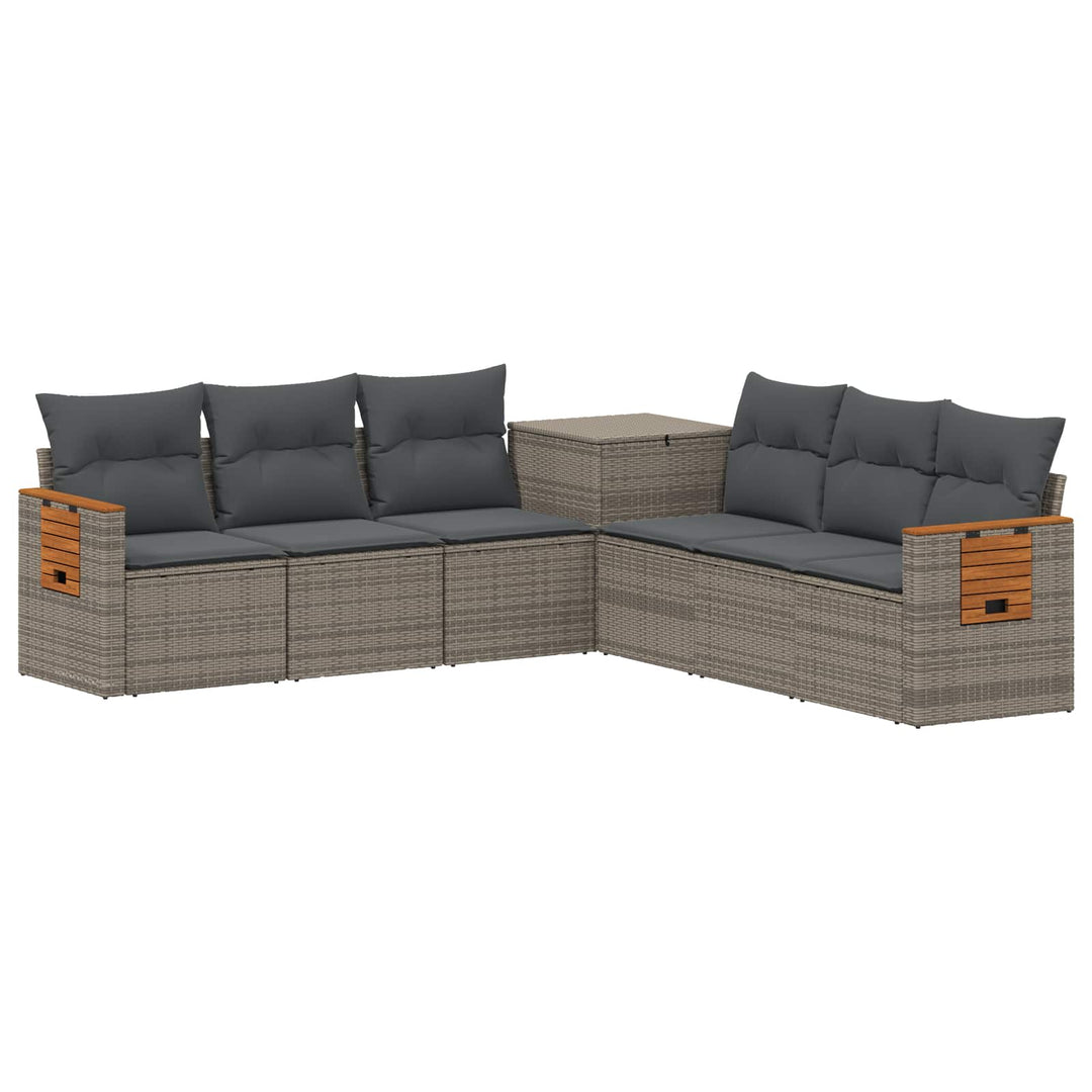 Sofa Sæt 7 stk. Grå og Mørkegrå Poly Rattan og Stål