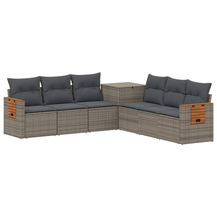 Sofa Sæt 7 stk. Grå og Mørkegrå Poly Rattan og Stål