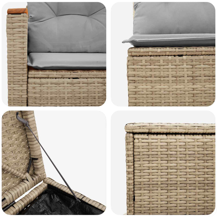 Sofa Sæt 7 stk. Beige og lys grå Poly Rattan og Stål