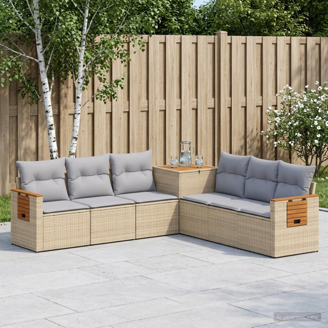 Sofa Sæt 7 stk. Beige og lys grå Poly Rattan og Stål