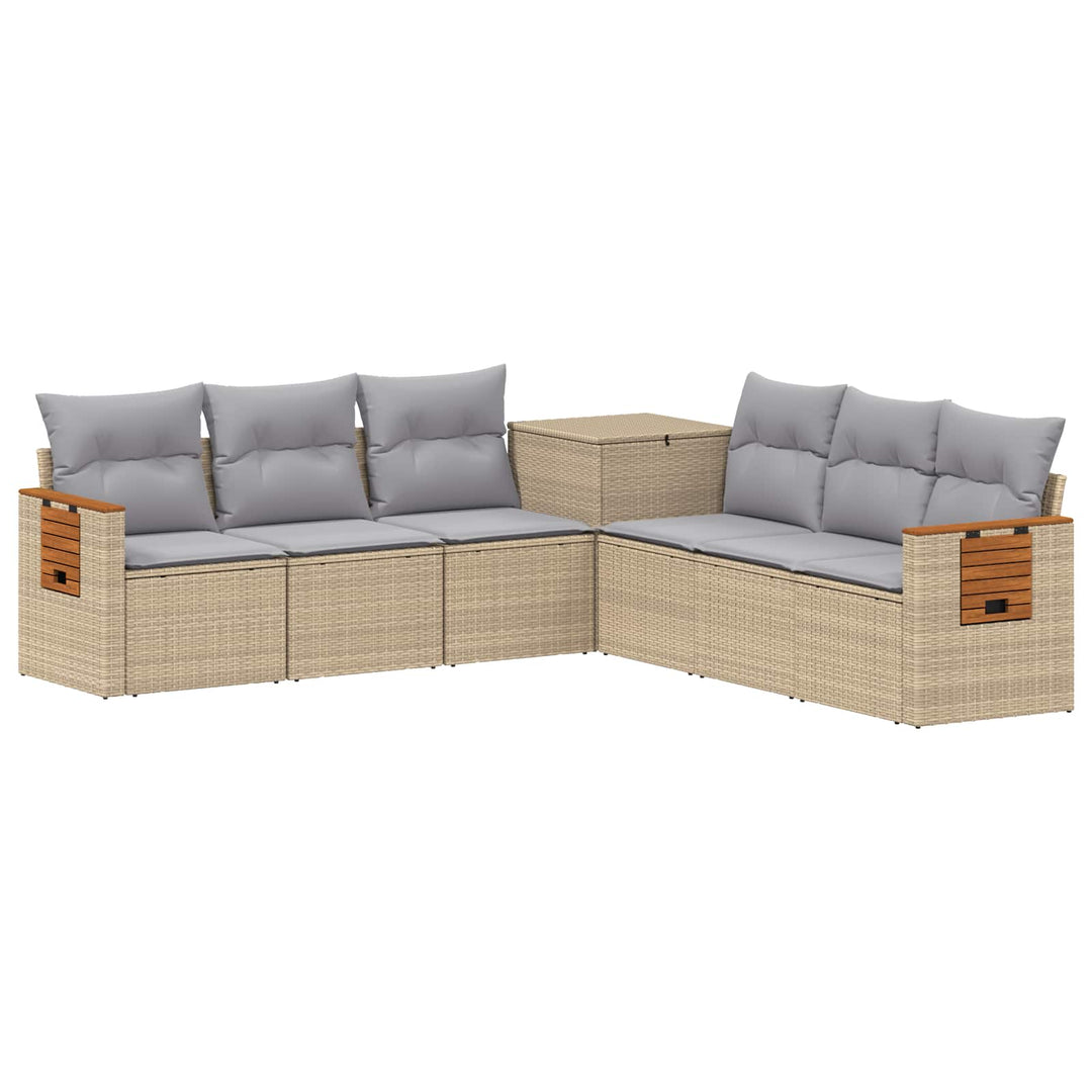Sofa Sæt 7 stk. Beige og lys grå Poly Rattan og Stål
