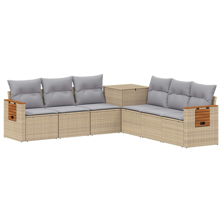 Sofa Sæt 7 stk. Beige og lys grå Poly Rattan og Stål