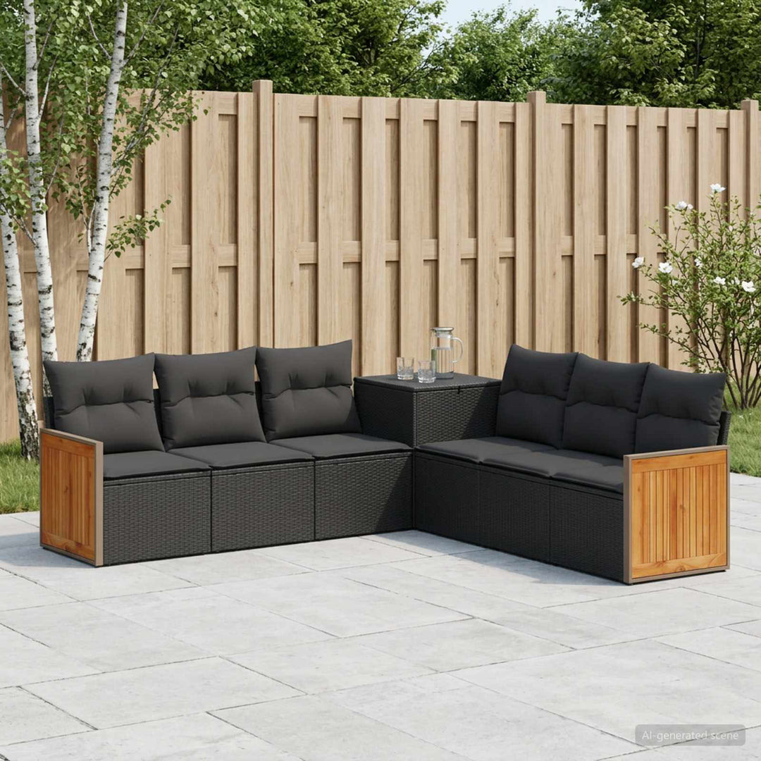 Sofa Sæt 7 stk. Sort Poly Rattan og Stål