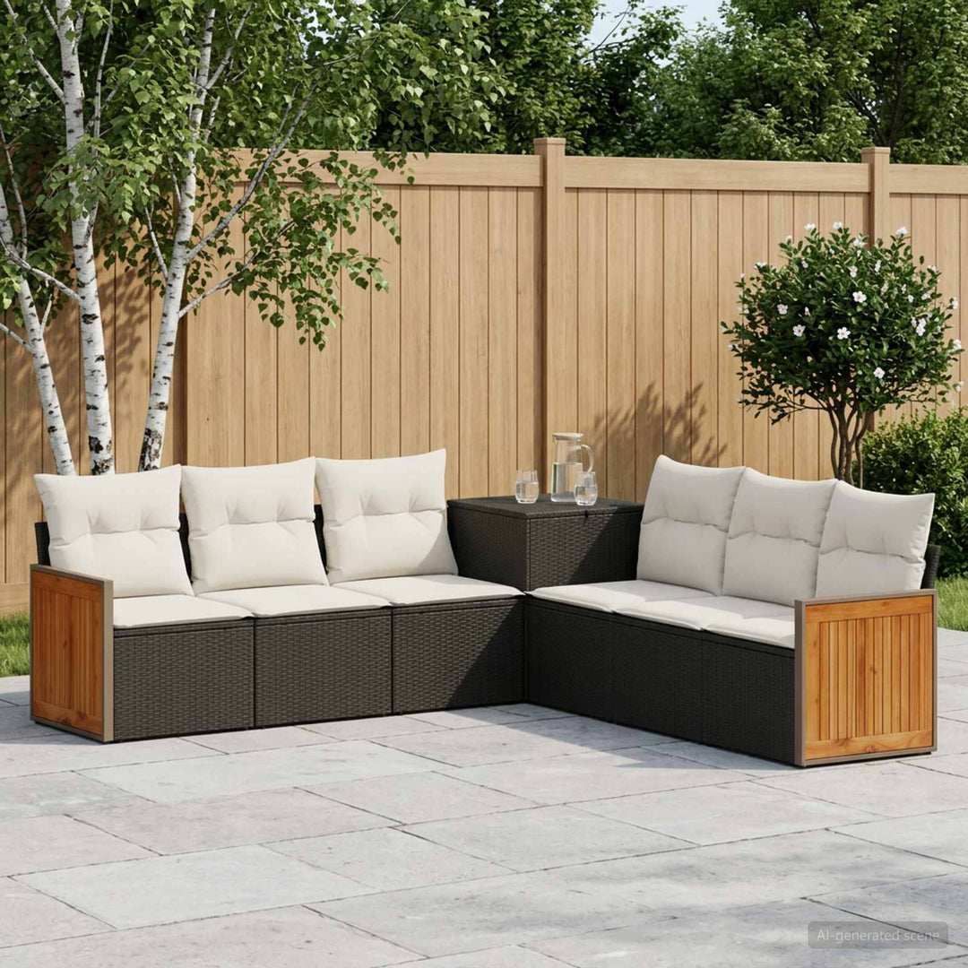 Sofa Sæt 7 stk. Sort og Cremehvid Poly Rattan og Stål