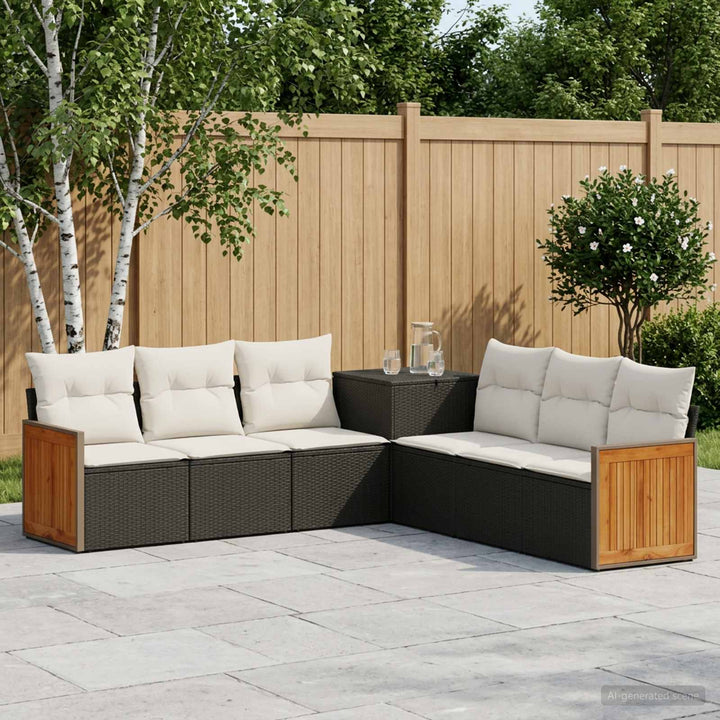 Sofa Sæt 7 stk. Sort og Cremehvid Poly Rattan og Stål