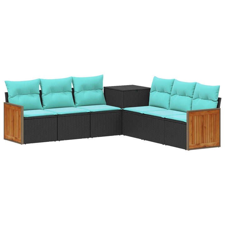 Sofa Sæt 7 stk. Sort og Blå Poly Rattan og Stål
