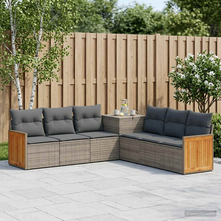 Sofa Sæt 7 stk. Grå og Mørkegrå Poly Rattan og Stål