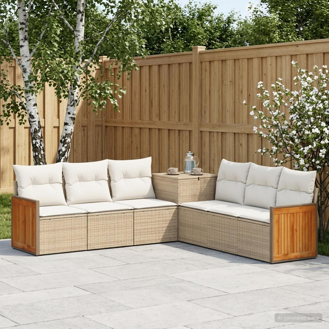 Sofa Sæt 7 stk. Beige og cremehvid Poly Rattan og Stål