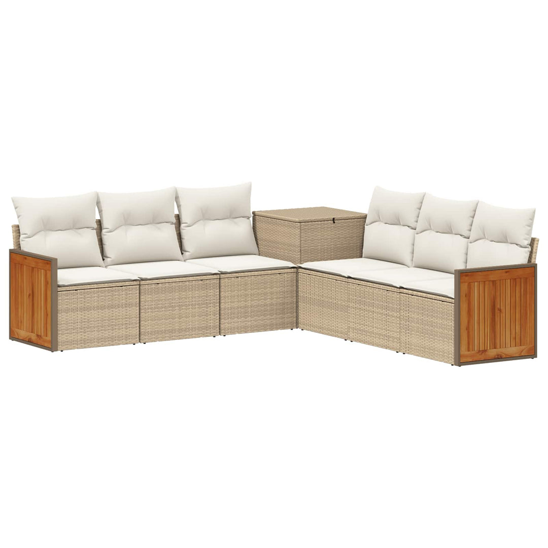 Sofa Sæt 7 stk. Beige og cremehvid Poly Rattan og Stål