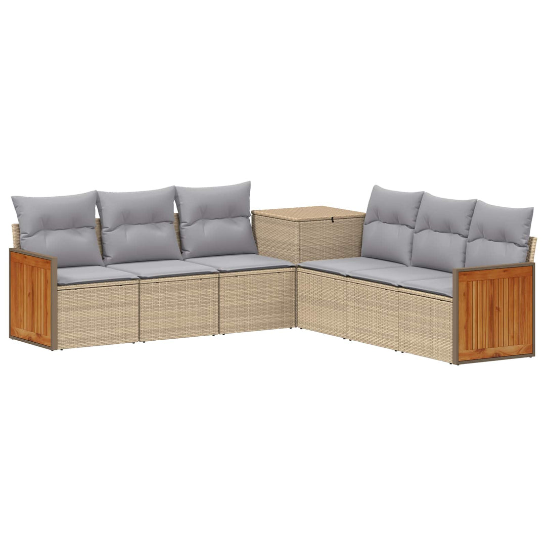Sofa Sæt 7 stk. Beige og lys grå Poly Rattan og Stål
