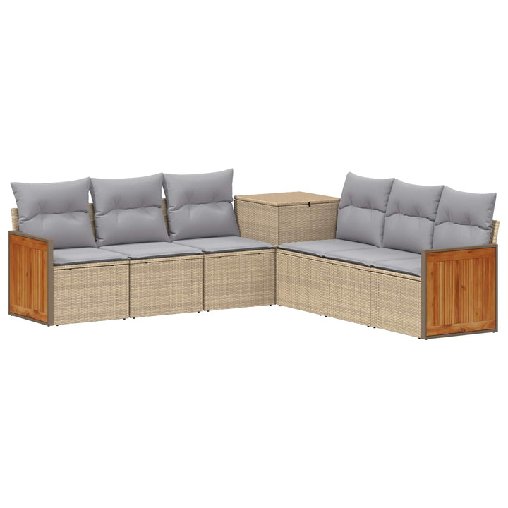 Sofa Sæt 7 stk. Beige og lys grå Poly Rattan og Stål
